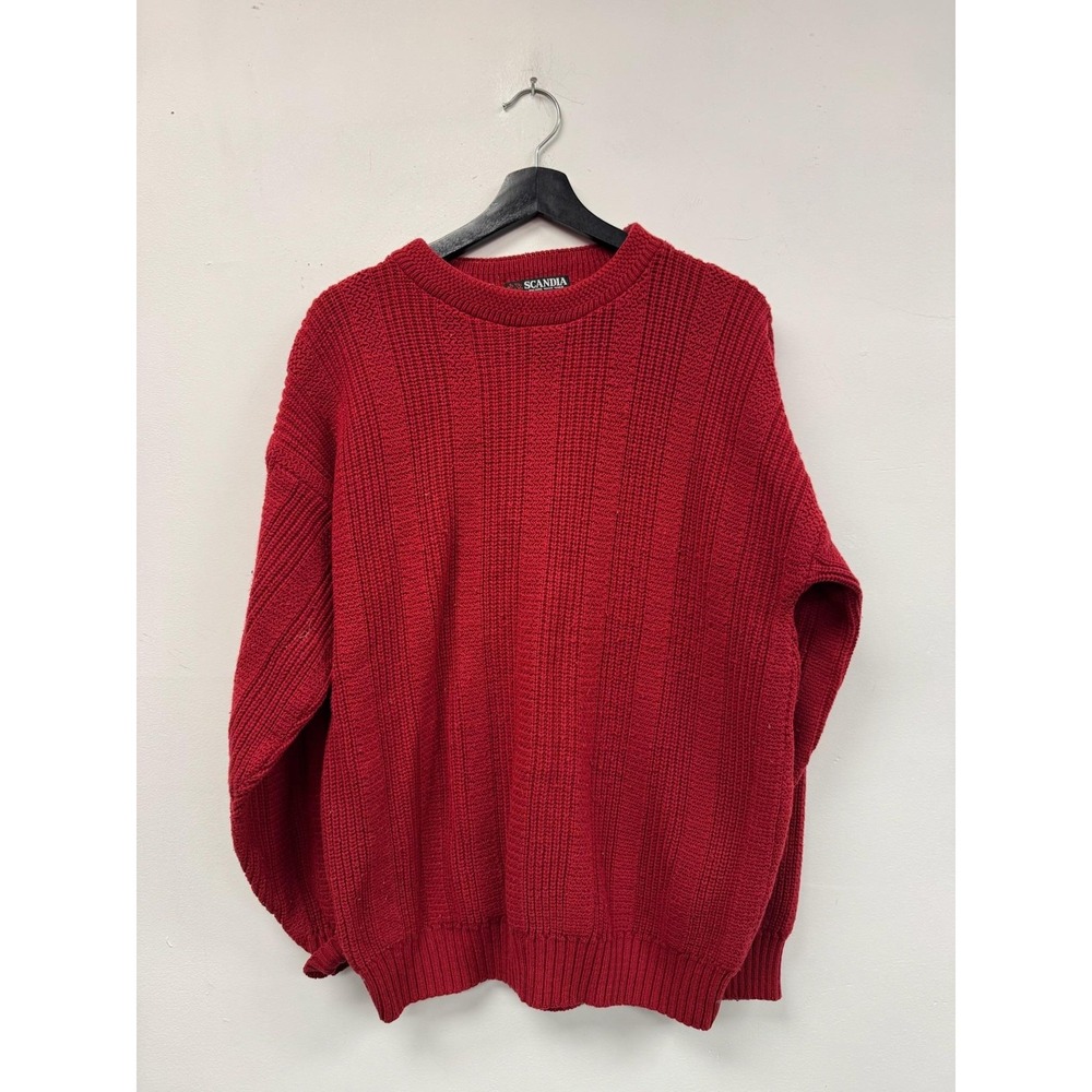 Vintage Scandia Sweater Mens Large Red Crewneck‎ Chunky Knit Made USA 80s 90s